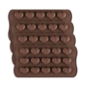 15-Cavity Dimpled Heart Shape Silicone Chocolate and Candy Mold. Set of 4